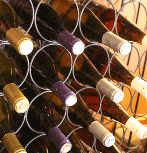 A rack of wine bottles